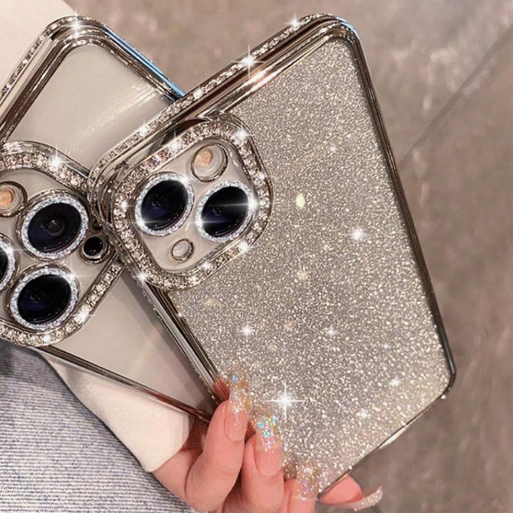 Glitter Rhinestone Silver Phone Case - iPhone 15